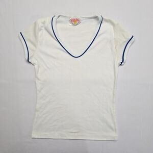 Vintage Lucky Star Blank Shirt Womens Medium V-Neck White Tee 80s